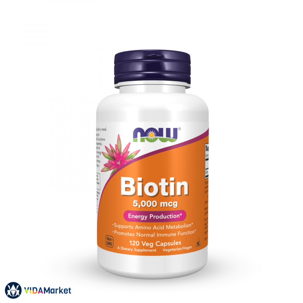 NOW Foods Биотин, Biotin 5000 мкг, 120 шт. для Волос, Кожи и Ногтей