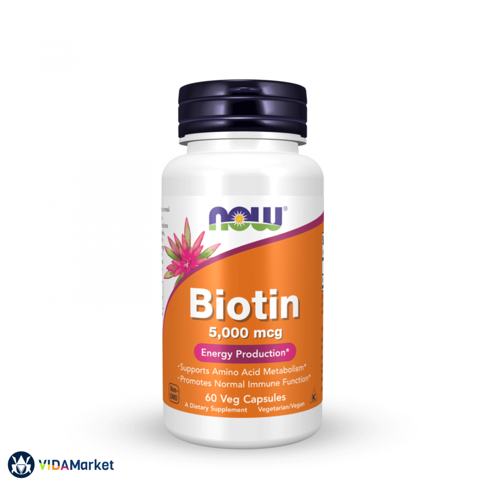 NOW Foods Биотин, Biotin 5000 мкг, 60 шт. для Волос, Кожи и Ногтей