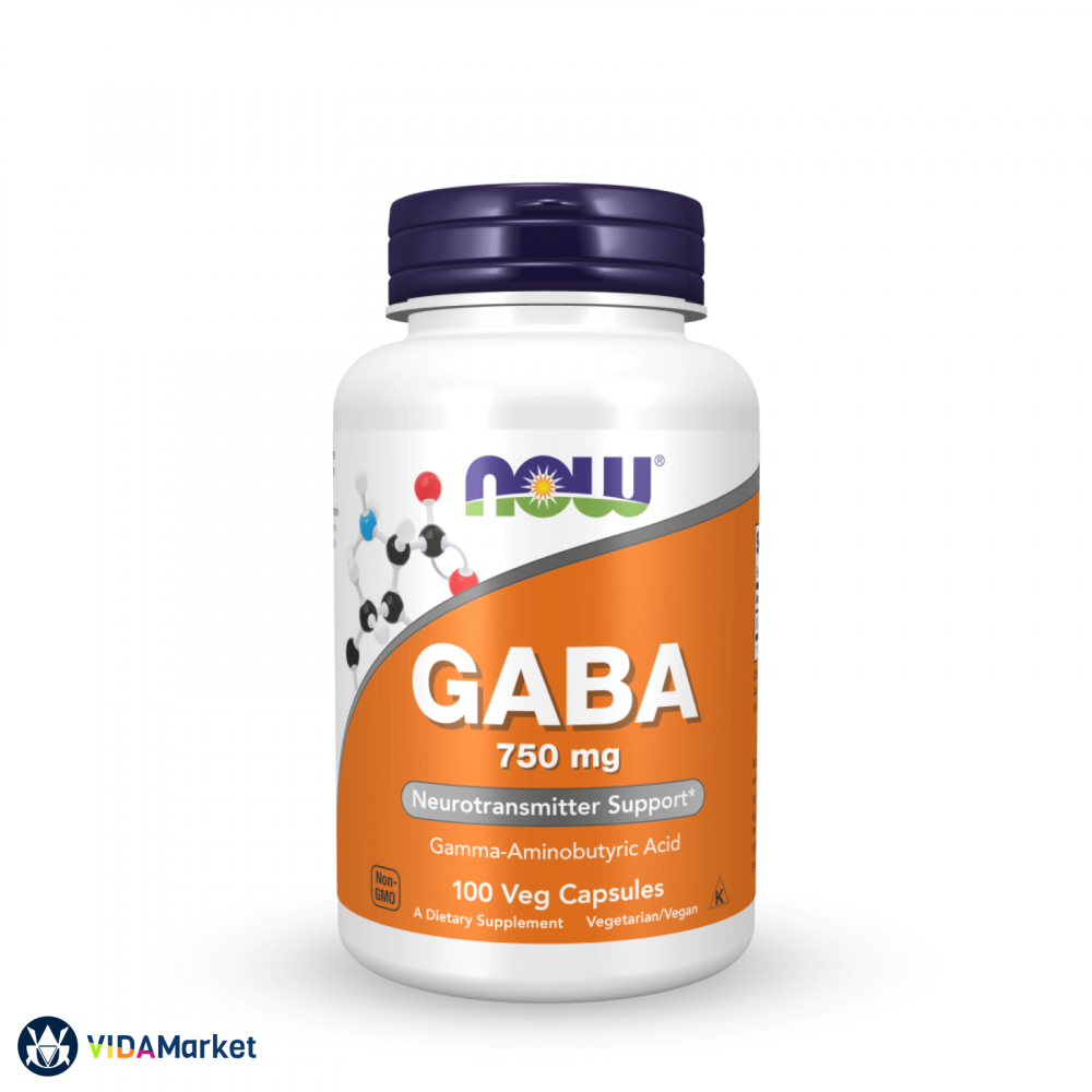 NOW Foods, GABA 750 мг, 100 шт. растительных капсул (гамма-аминомасляная кислота)