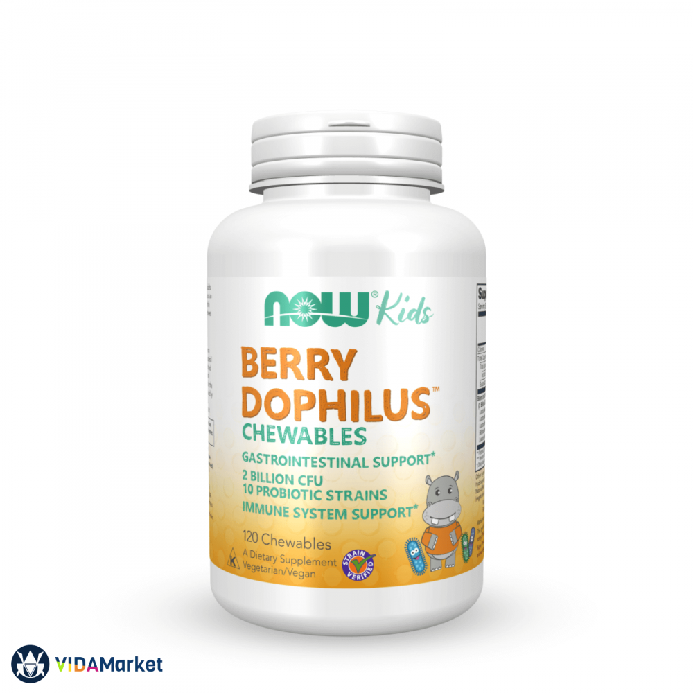 NOW Foods, Kids Berry Dophilus, для детей, 2 миллиарда КОЕ, 120 жевательных таблеток