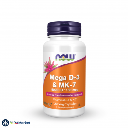NOW Foods, Мега Д3 и K2 180 мкг + 5000 МЕ, 120 растительных капсул