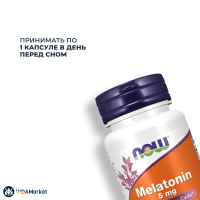 NOW Foods, Мелатонин (Melatonin) 5 мг, 60 растительных капсул, для улучшения сна