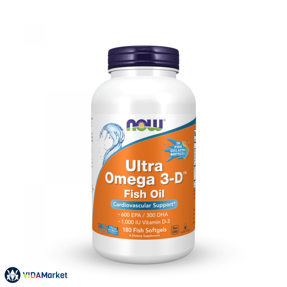 NOW Foods, Ультра Омега-3 с витамином Д3, 600 ЭПК / 300 ДГК + 1000 МЕ, 180 гелевых капсул